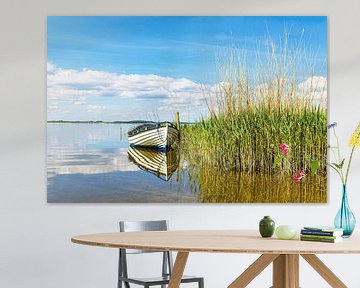 Vissersboot op het Achterwasser bij Warthe op het eiland Usedom van Rico Ködder