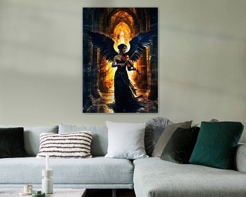 Vrouwelijke engel die viool speelt Abstract van MIROKKU