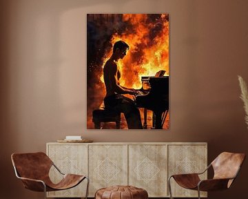 Man die Piano speelt Abstract vuur van MIROKKU