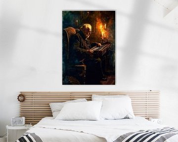Oude man speelt draailier Abstract van MIROKKU
