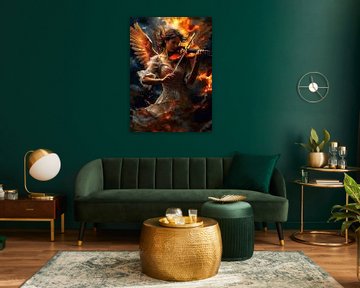 Vrouwelijke engel die viool speelt Abstracte vlam van MIROKKU