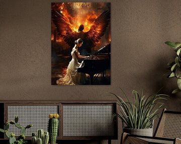 Meisje dat Piano speelt en Abstracte Vrouwelijke Engel van MIROKKU