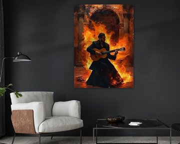 Man die klassieke gitaar speelt Abstract vuur van MIROKKU