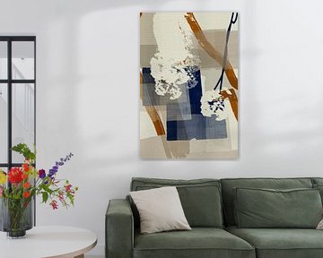 Modern abstract in verbrand oranje, beige en marineblauw van Dina Dankers
