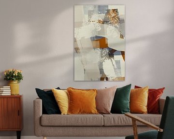 Modern abstract in beige, oranje, blauw van Dina Dankers