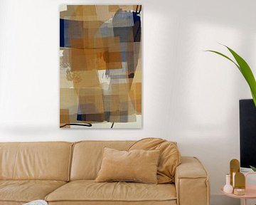 Abstract in verbrande tinten en zacht blauw van Dina Dankers