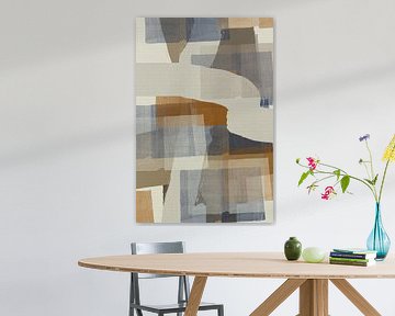 Modern abstract in taupe, terra en blauw van Dina Dankers