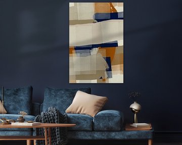 Aards abstract in bruin, oranje, blauw en steen van Dina Dankers