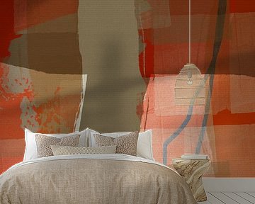 Colorful modern abstract shapes and lines in red and orange by Dina Dankers