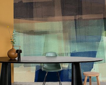 Bunte moderne abstrakte Formen und Linien in Kobalt und Siena