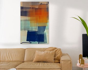 Modern abstract in orange and deep blue by Dina Dankers