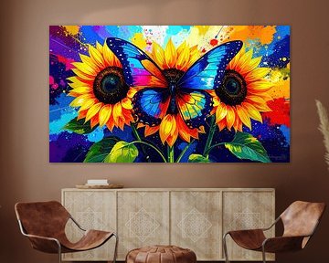 Schmetterling auf Sonnenblume – Zwischen Blütenkraft, Farbenrausch und flüchtigem Augenblick des pulsierenden Lebens von AidasignArt
