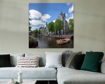Canal houses and deco office building in Amsterdam