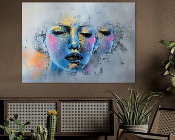 Frau und Blau | Verträumte Frau und Farbe von Kunst Laune