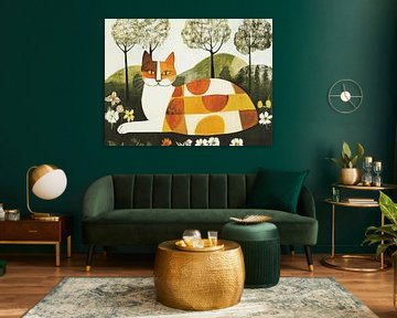 Kleurige Kat | Zittende Kat In Groen van Modern Collection
