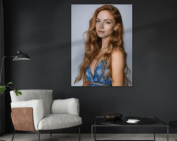 Portrait Charlotte, 22 ans - Élégance intemporelle, fait briller la pièce, yeux bleus, robe bleue