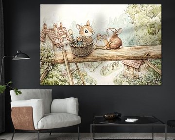 Mice on bridge in forest by Art & Soul Creations