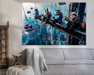 Futuristic animals over the city