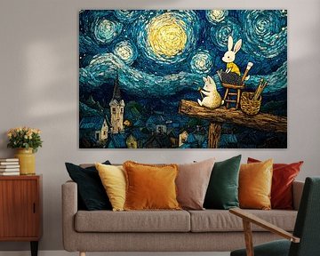 Adorable rabbits under starry sky by Imperial Art House