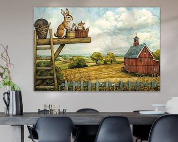 Rustic farm landscape with rabbits by Imperial Art House