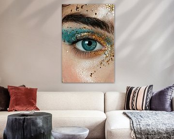 Regard féminin époustouflant - Bleu Vert Turquoise Or Profond Jeune femme au design luxueux Ombre à Chanson