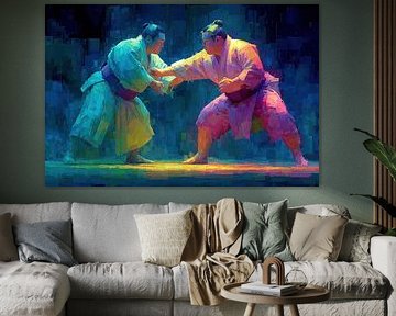 modern japanese art sumo wrestlers
