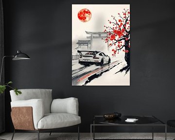 Porsche 911 GT3 RS Japanese Sumi-e Painting by MIROKKU