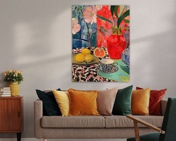 Vibrant Still Life with Lemons and Flowers by Cats & Dotz