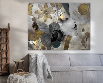Modern chic portrait of a woman with flowers