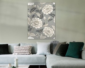 Élégant motif floral vintage de pivoines avec des plantes crème et grises