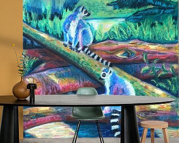 Lemur op boomstammen van Irina Rammos