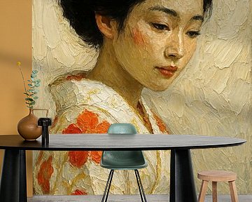 Japanese geisha in kimono ( painting classic portrait woman thick paint) by Natalie Bruns