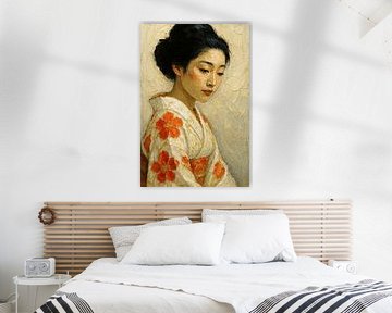 Japanese geisha in kimono ( painting classic portrait woman thick paint) by Natalie Bruns