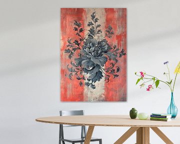 Rococo Bloem | Contrastrijke Bloem op Rood