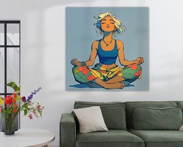 Meditatie Vrouw | Meditation in Colorful Style van OMG Art