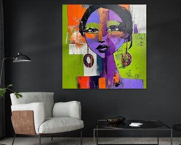 Abstracte moderne vrouw met oorbellen modern kleurrijk