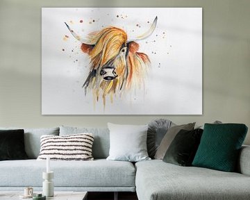 Schotse hooglander - Aquarel van Brigitte van Krimpen