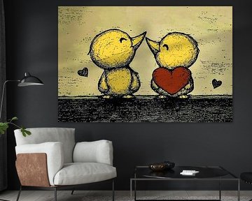 Des oiseaux avec des cœurs dans le minimalisme sur Art & Soul Creations