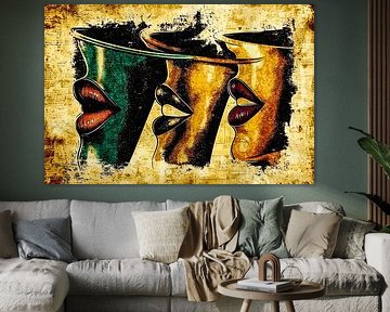 Abstract faces with golden tones