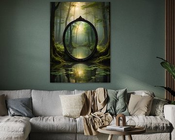 The Mirror Forest - Mystical Forest with Golden Mirror by Nicolette Vermeulen