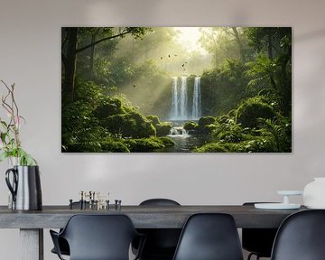 Ochtendvlucht bij de boswaterval