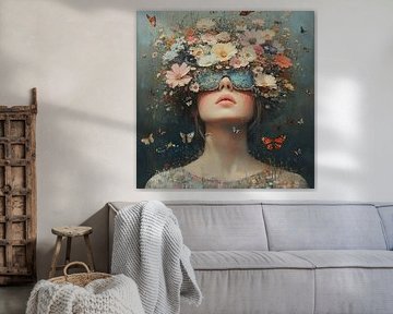 Flower Blindfold | Young Woman Flower Blindfold by Eye catching paintings