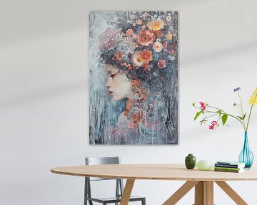 Vrouwenportret | Whispering Florals van Abstract Schilderij
