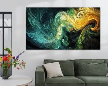 Abstracte blauw en geel panorama