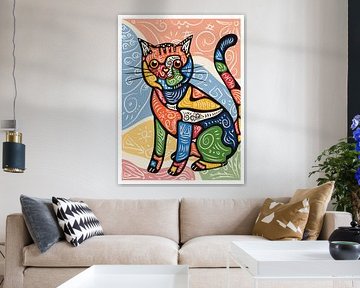 Illustration abstraite et colorée d'un chat