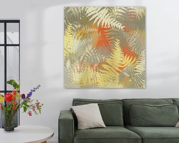 Leaf collage in orange, yellow, taupe by Abstract Minimalist Art