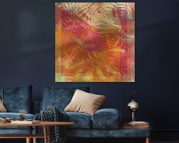 Kleurrijke abstracte bladeren in oranje, roze en beige van Abstract Minimalist Art