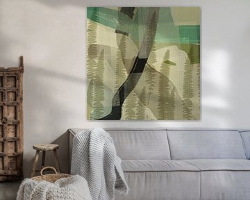 Botanical abstract. Fern leaves in olive, khaki and aqua green by Abstract Minimalist Art
