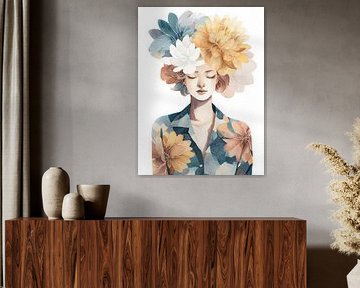 Floreal Rest - Woman in Floral Watercolour