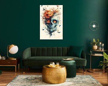 Abstracte schedel met herfstachtige vibes Halloween van Mel Digital Art